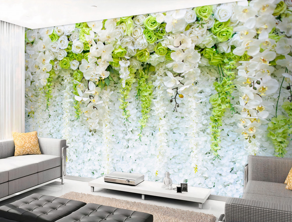 Fototapeta białe gałęzie orchidei i różne róże