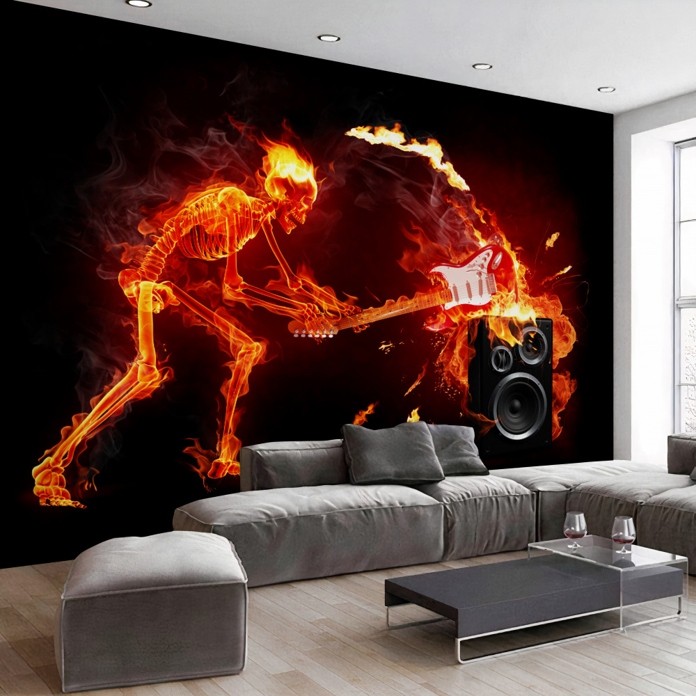 Fototapeta muzyk rozbija gitarę o głośnik