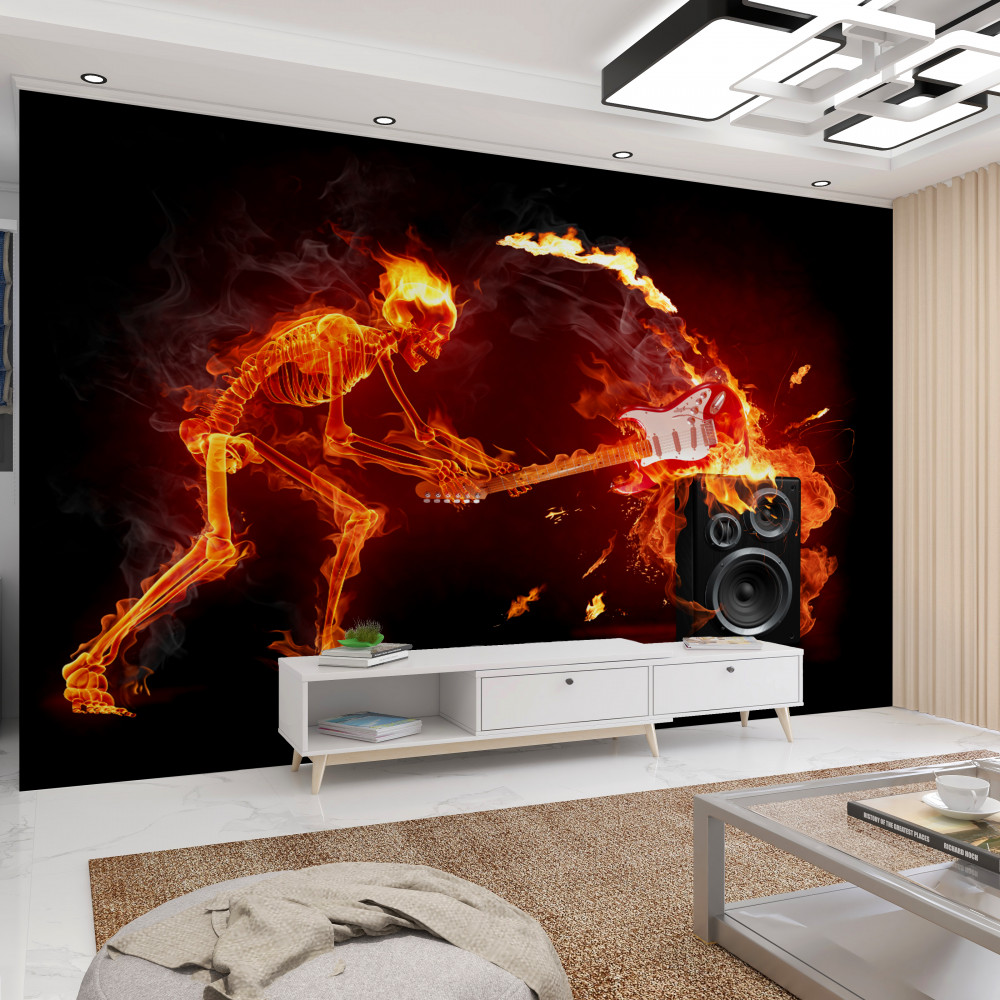 Fototapeta muzyk rozbija gitarę o głośnik