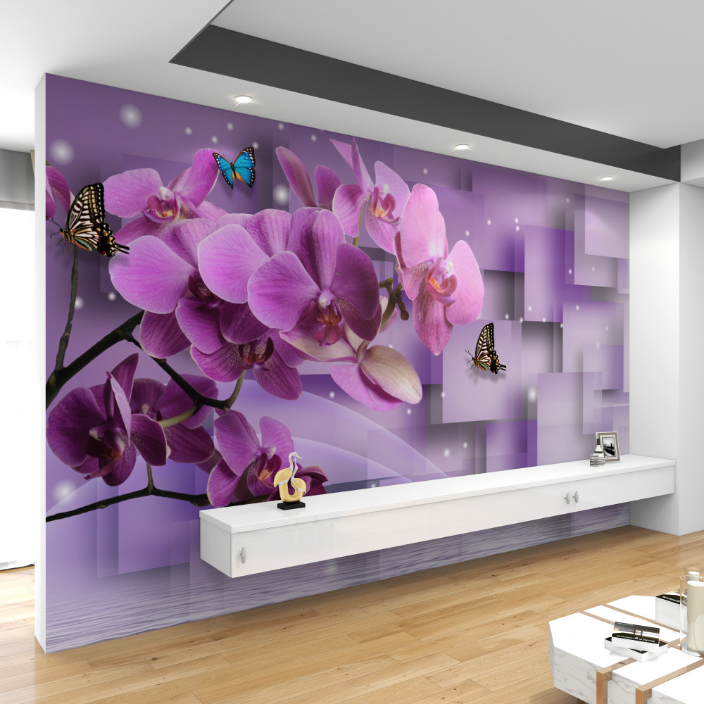 Fototapeta bukiet orchidei i delikatnych motyli