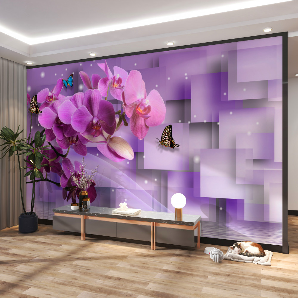 Fototapeta bukiet orchidei i delikatnych motyli