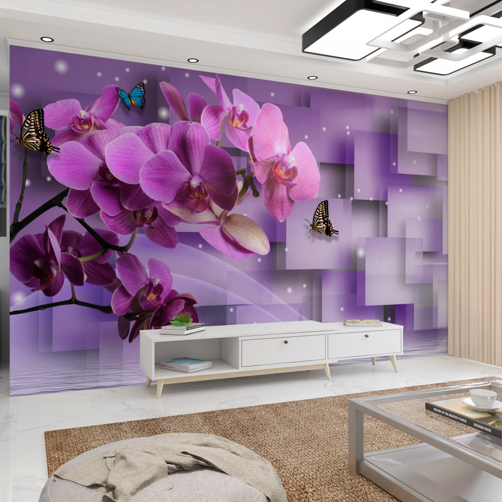 Fototapeta bukiet orchidei i delikatnych motyli