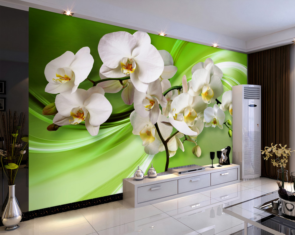 Fototapeta biała orchidea na zielonym tle