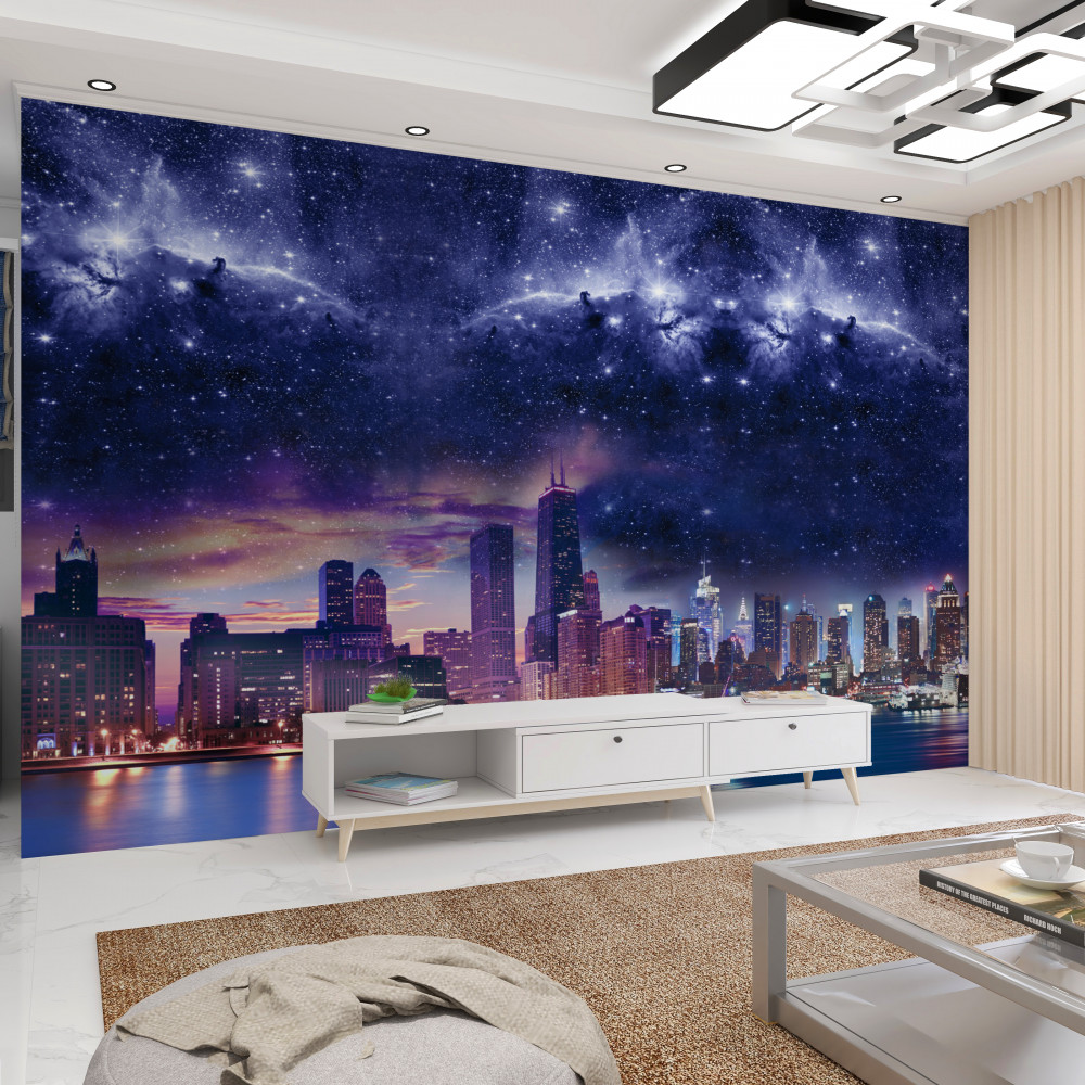 Fototapeta fantastyczne gwiaździste niebo nad miastem