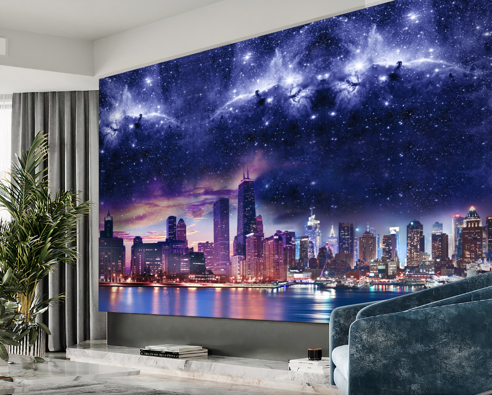 Fototapeta fantastyczne gwiaździste niebo nad miastem