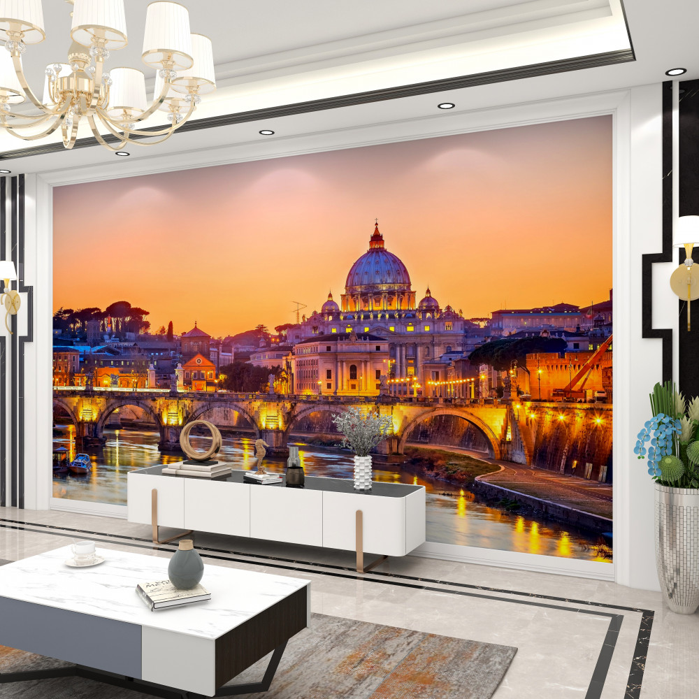 Fototapeta panorama rzymskiej katedry w wieczornych światłach