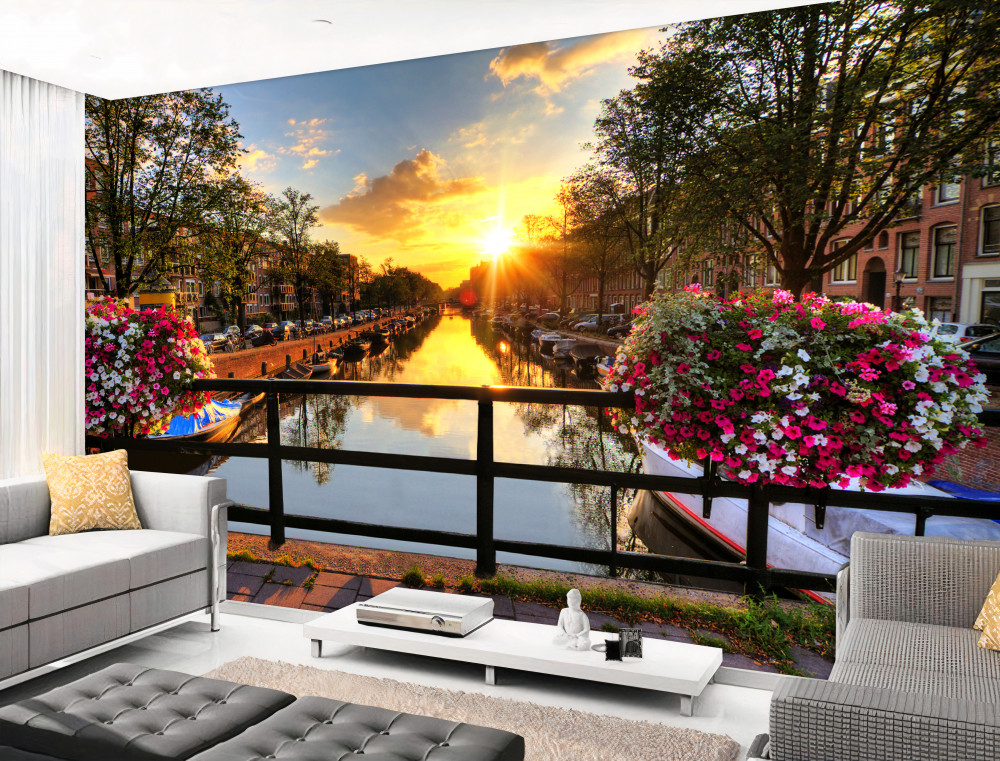 Fototapeta Amsterdam o zachodzie słońca z mostu