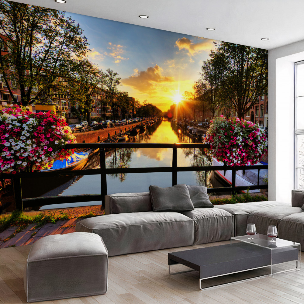 Fototapeta Amsterdam o zachodzie słońca z mostu