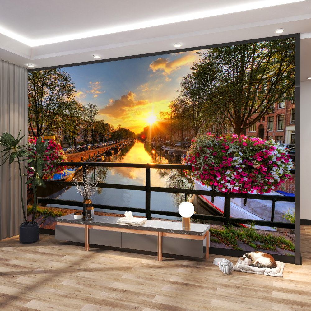 Fototapeta Amsterdam o zachodzie słońca z mostu