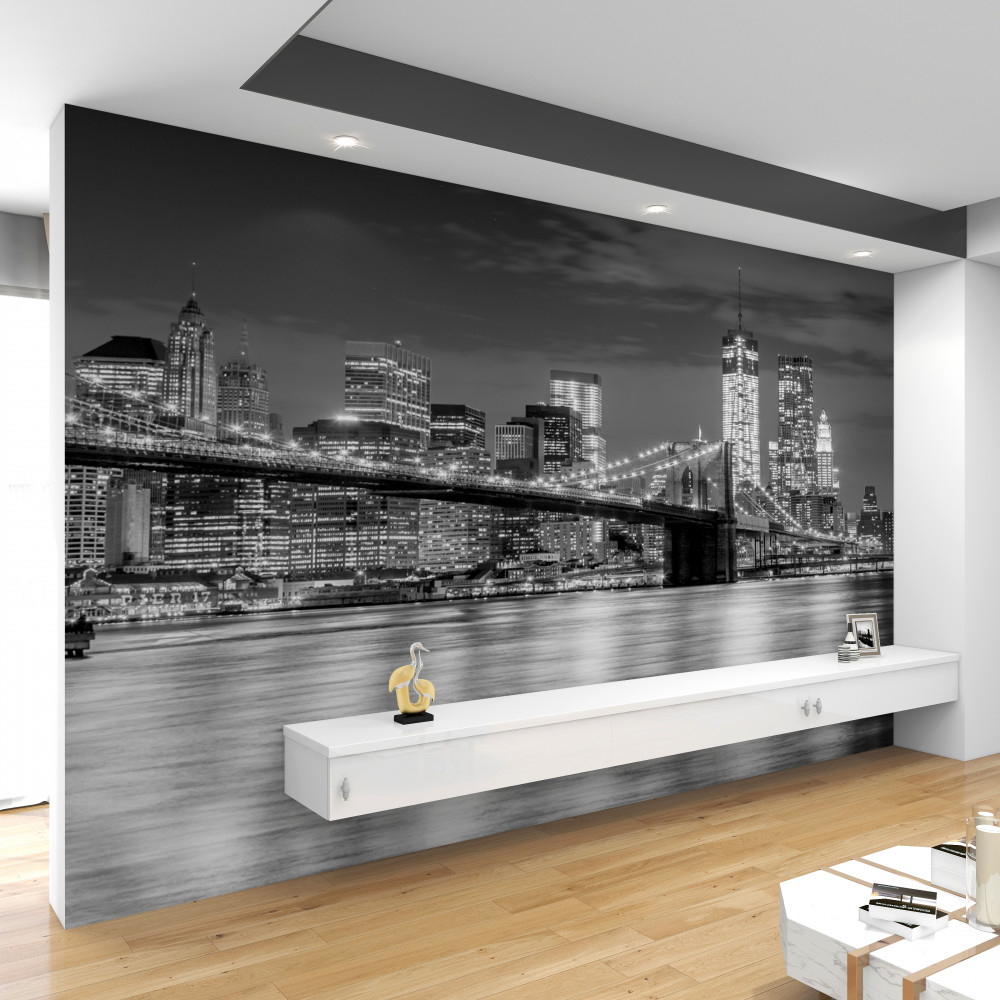 Fototapeta czarno-biała panorama Mostu Brooklińskiego
