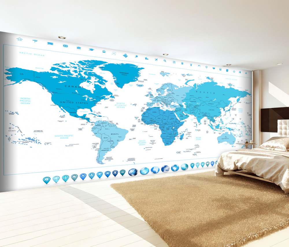 Fototapeta mapa świata w niebieskich kolorach