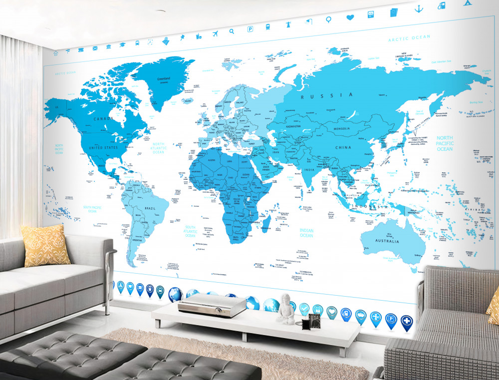 Fototapeta mapa świata w niebieskich kolorach