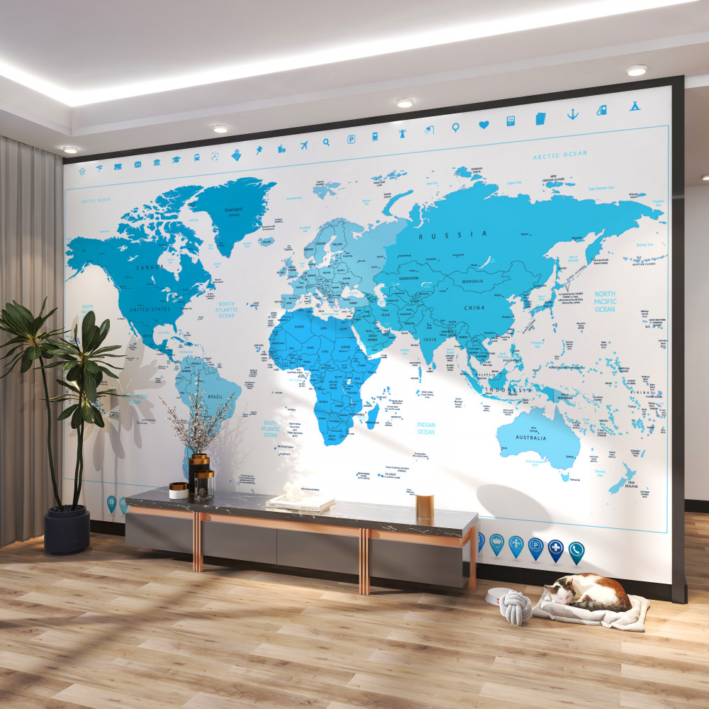 Fototapeta mapa świata w niebieskich kolorach