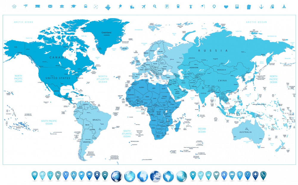 Fototapeta mapa świata w niebieskich kolorach