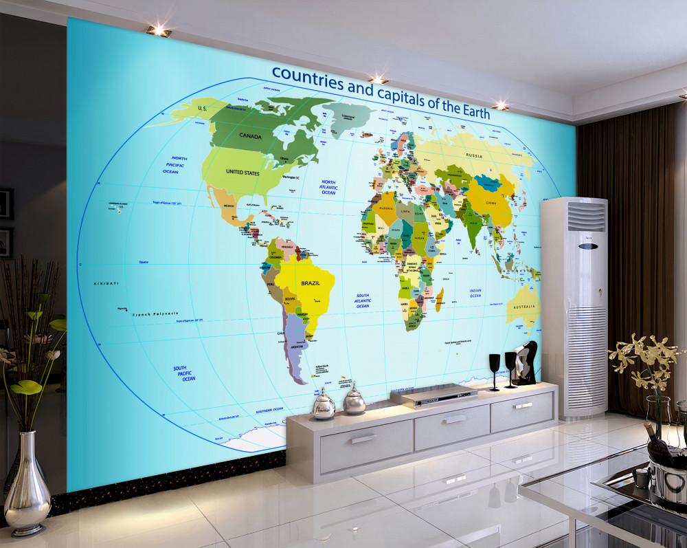 Fototapeta mapa świata z krajami i stolicami