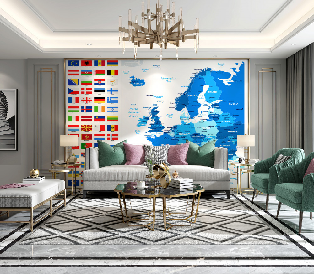 Fototapeta mapa krajów europy z flagami