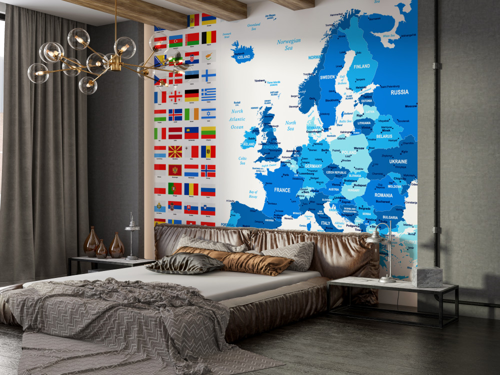 Fototapeta mapa krajów europy z flagami