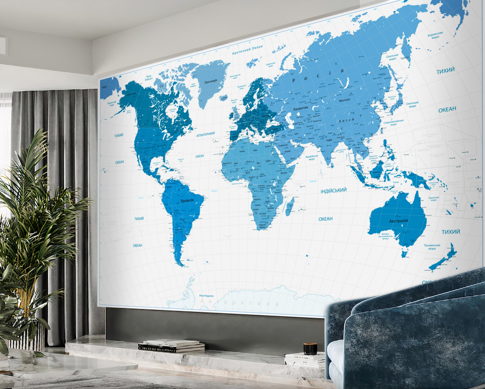 Fototapeta mapa świata w kolorze niebieskim