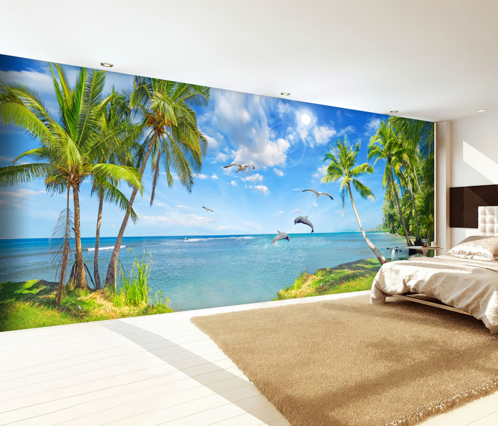 Fototapeta krajobraz plaży z delfinami