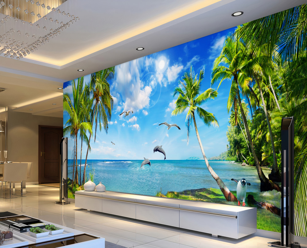 Fototapeta krajobraz plaży z delfinami