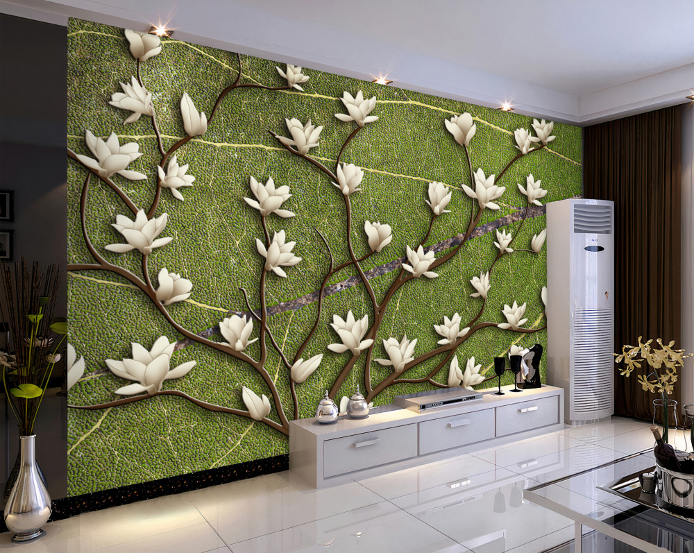 Fototapeta białe gałęzie magnolii na zielonym tle