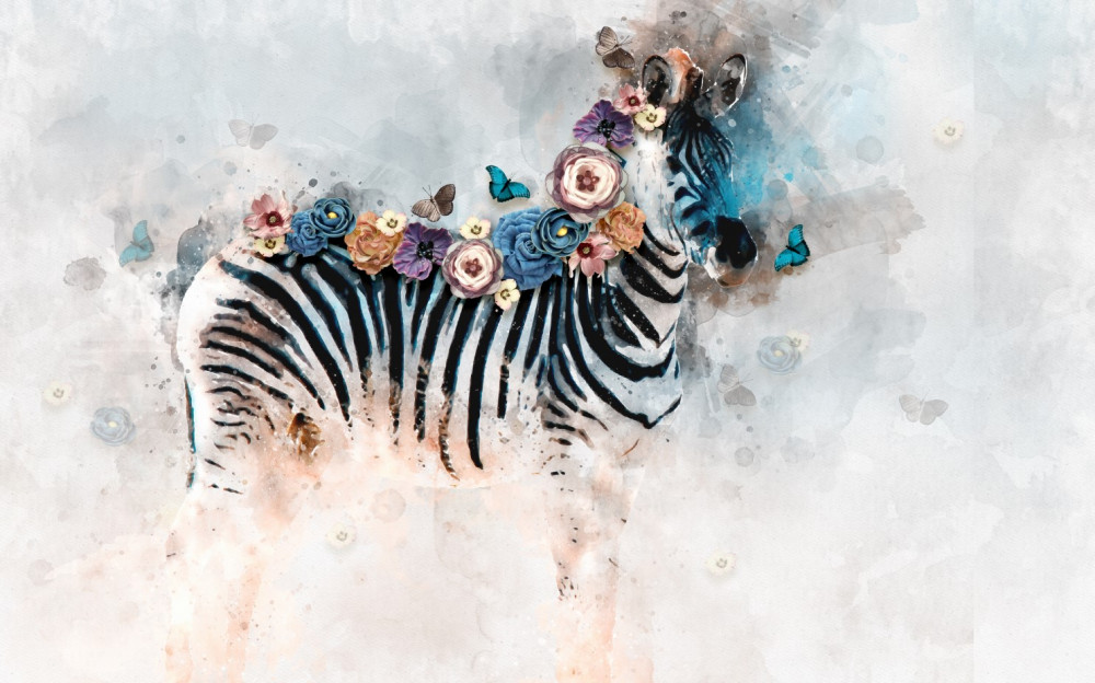 Fototapeta jasna zebra w kwiatach