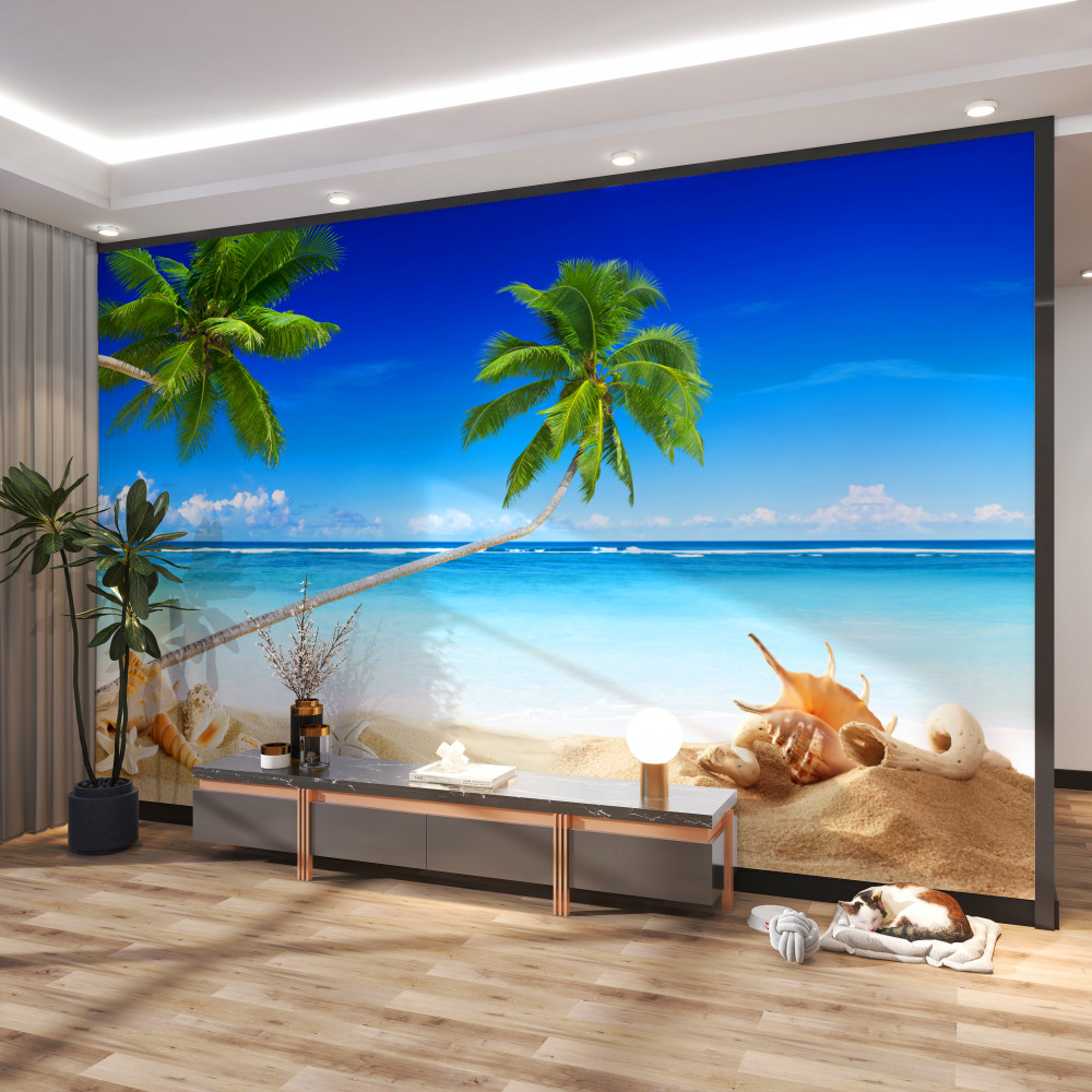 Fototapeta cicha tropikalna plaża i palmy