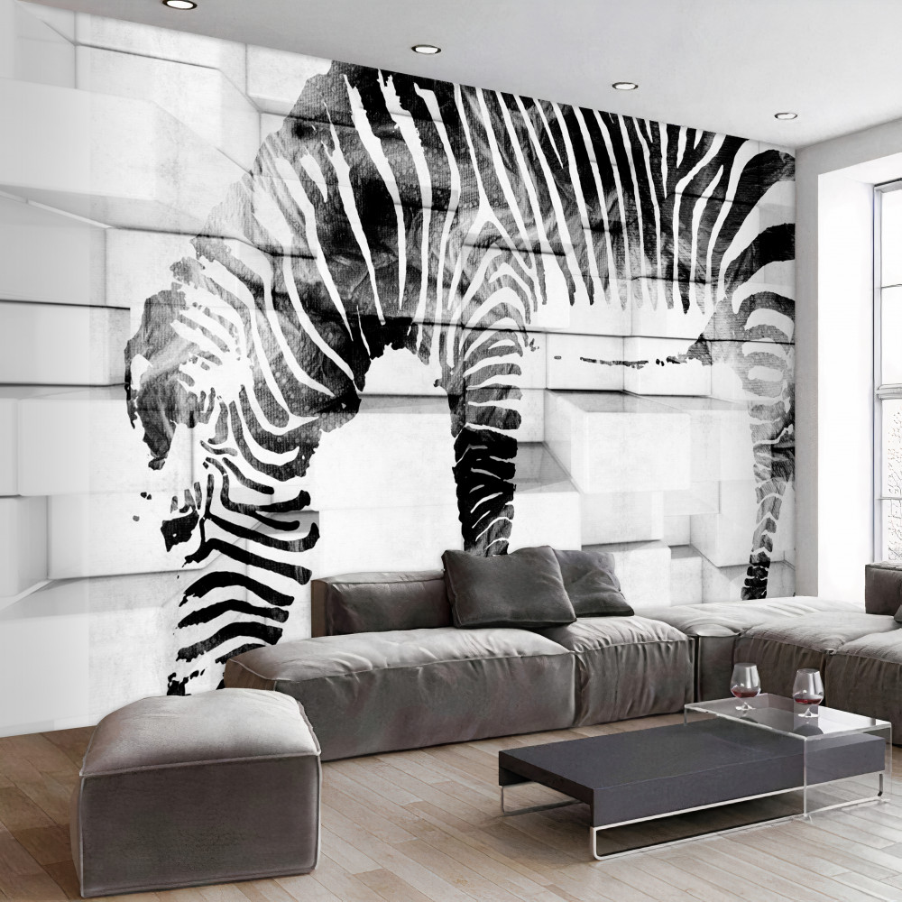 Fototapeta zebra przy murowanym wodopoju