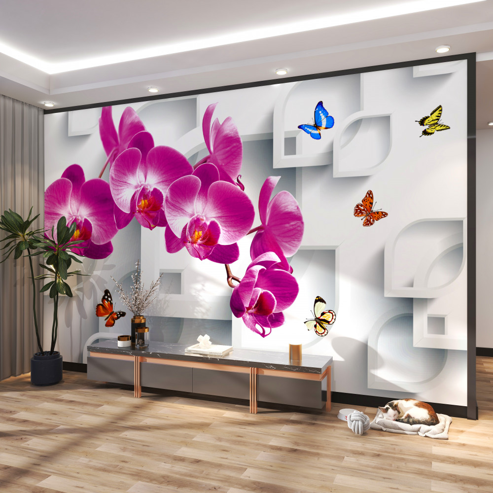 Fototapeta motyle na liliowej orchidei