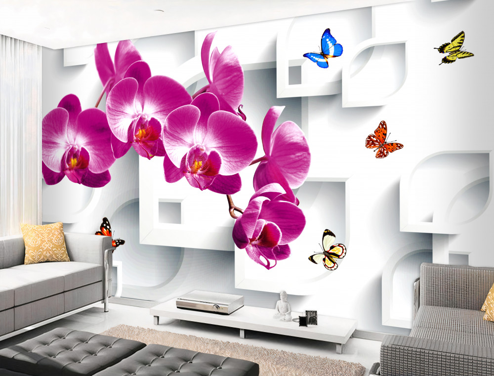 Fototapeta motyle na liliowej orchidei
