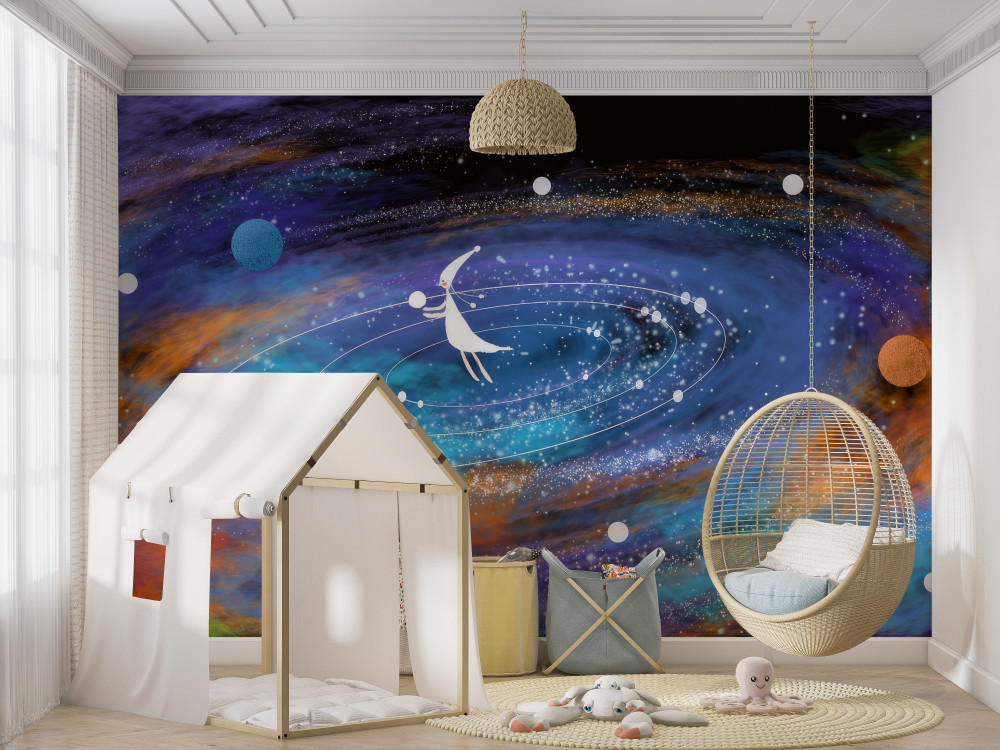 Fototapeta dziewczyna wśród planet