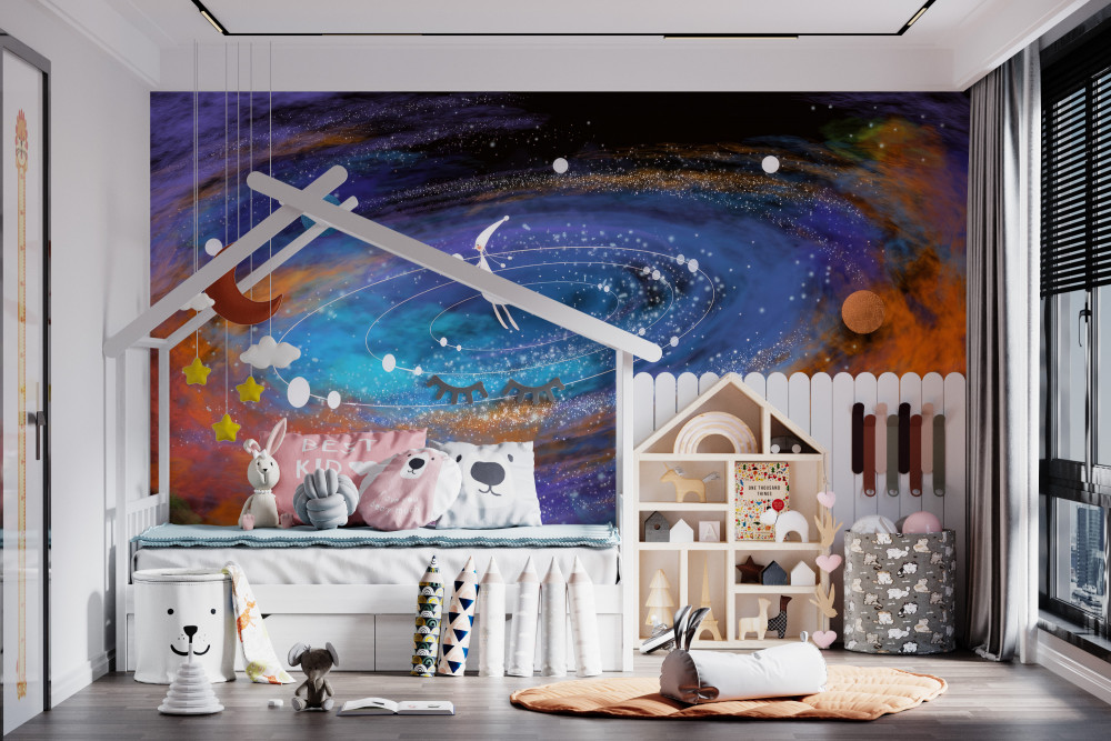 Fototapeta dziewczyna wśród planet