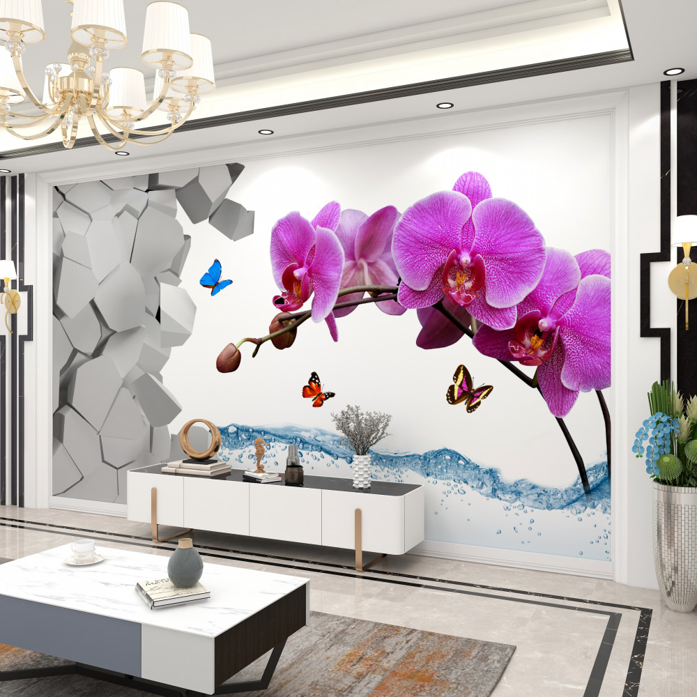 Fototapeta fioletowa gałąź orchidei i motyl