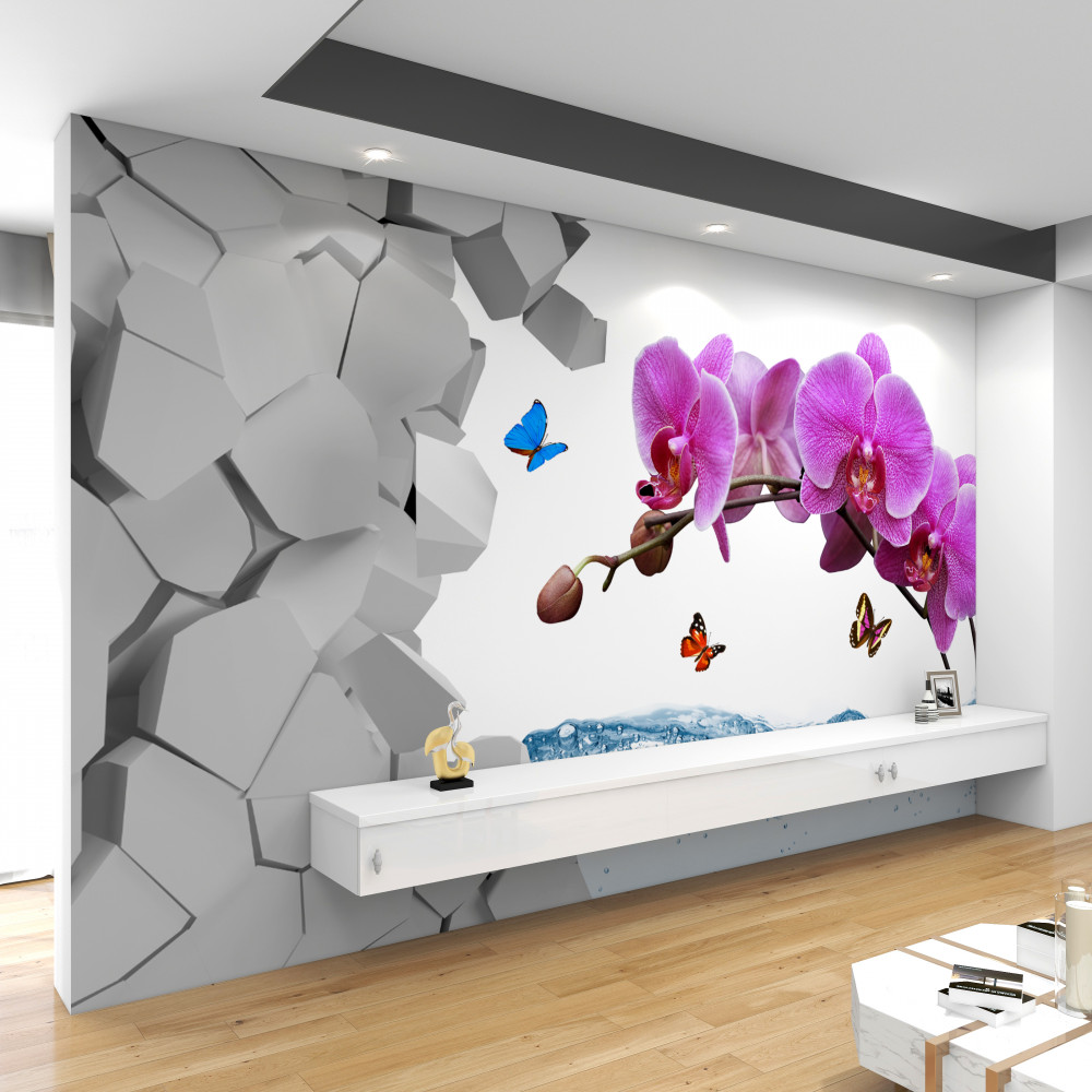Fototapeta fioletowa gałąź orchidei i motyl