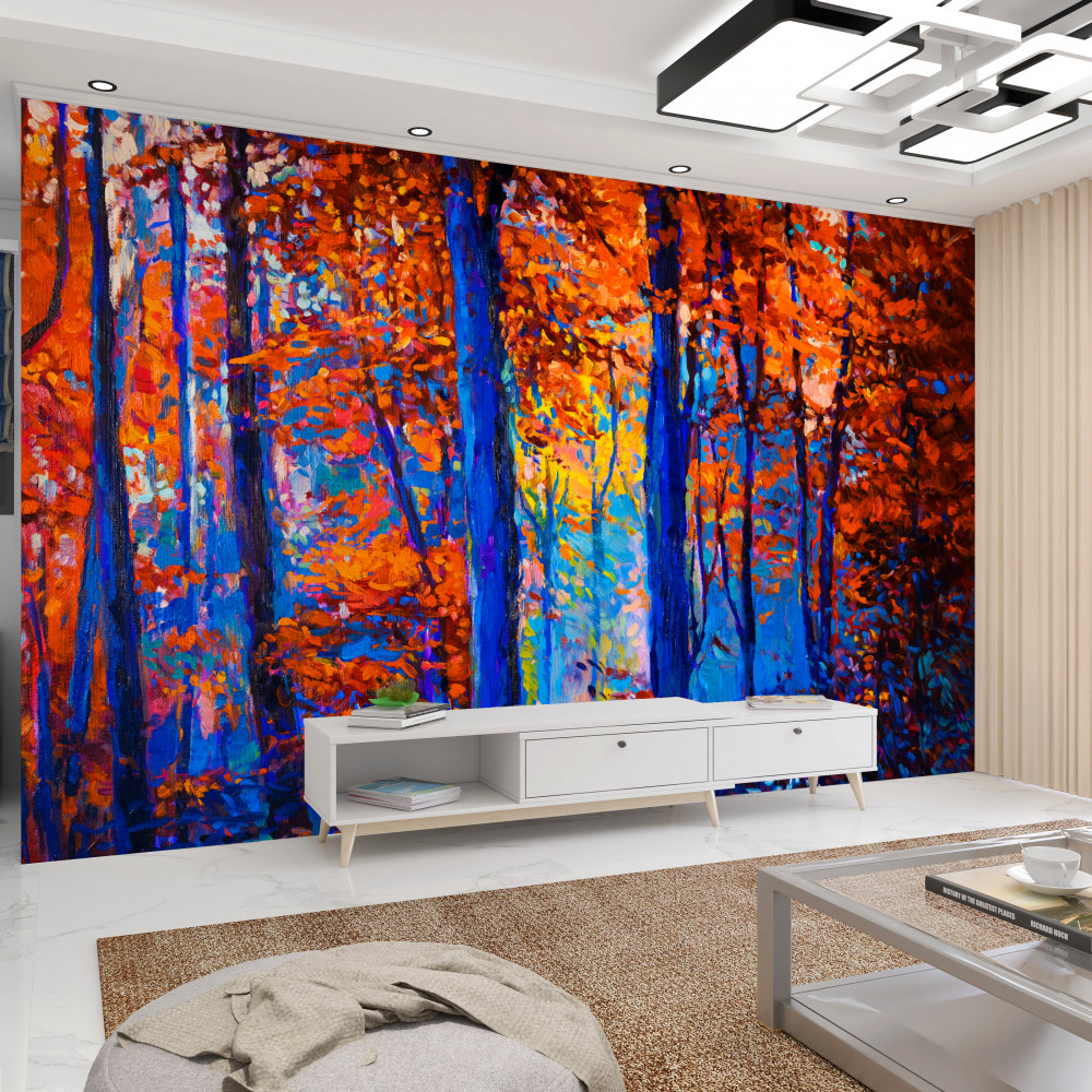 Fototapeta kontrast jesiennych kolorów w lesie