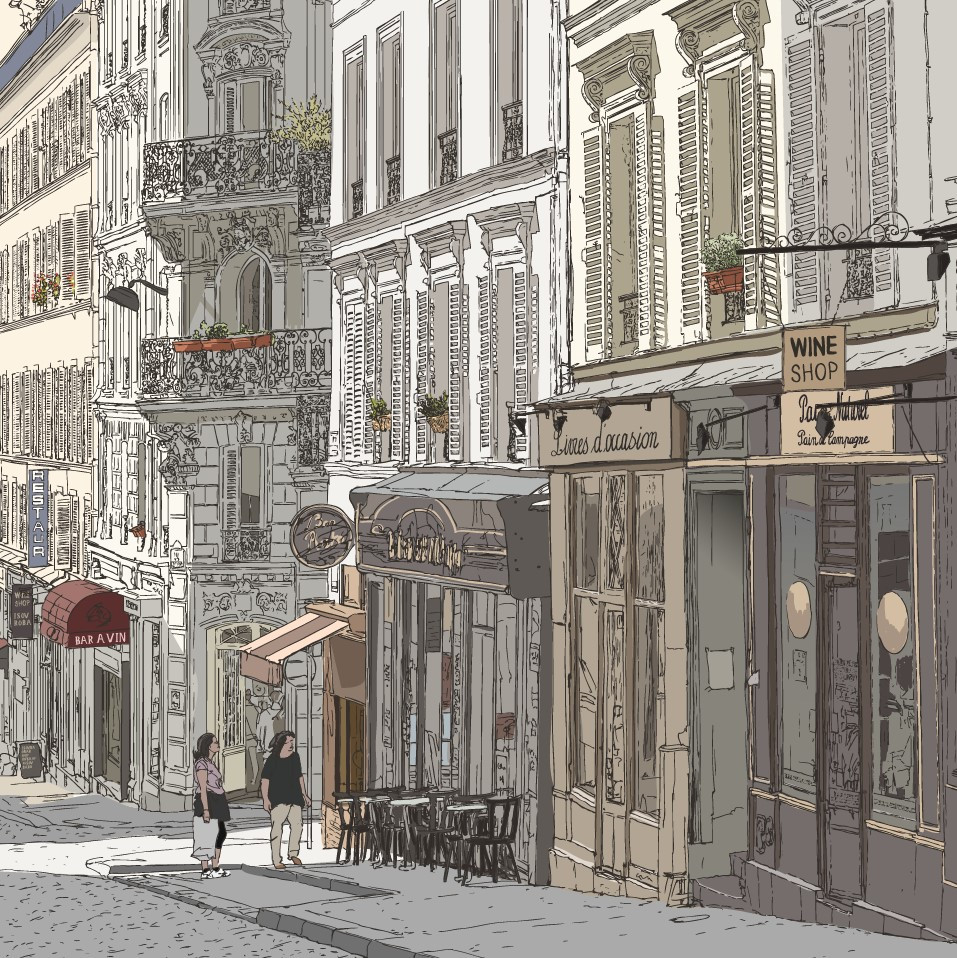Fototapeta Ilustracja przedstawiająca ulicę Montmartre
