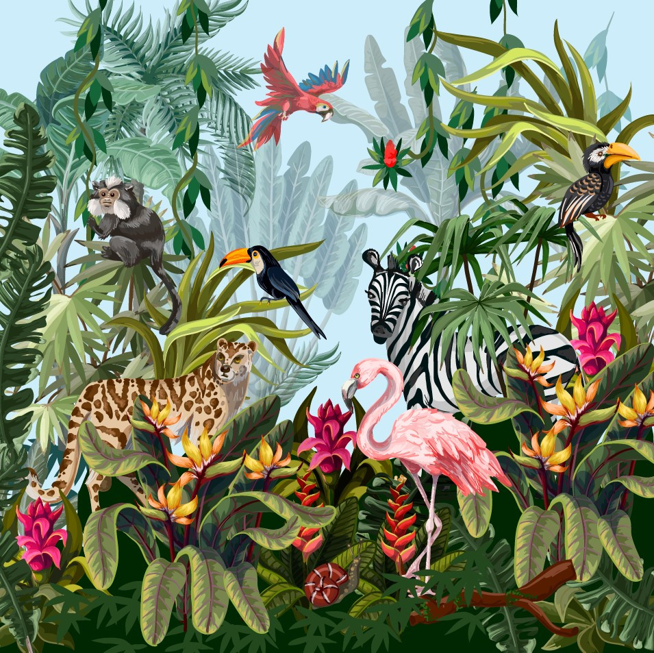 Fototapeta flora i fauna dżungli w ciągu dnia