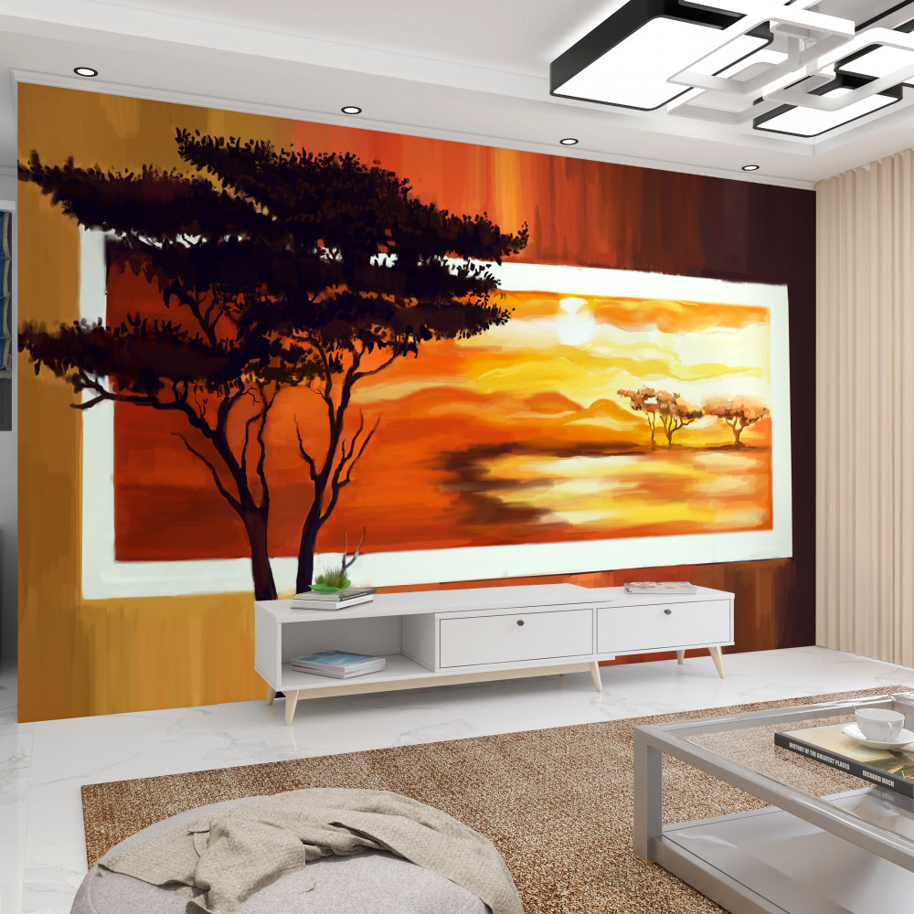 Fototapeta bonsai o zachodzie słońca nad jeziorem
