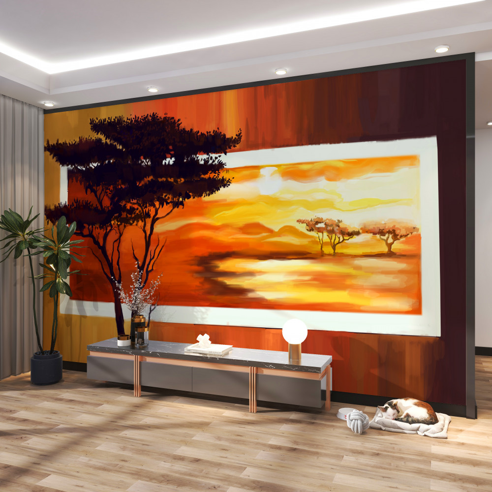 Fototapeta bonsai o zachodzie słońca nad jeziorem