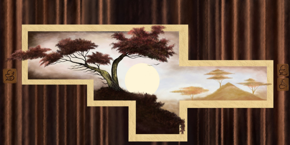 Fototapeta stare bonsai o wschodzie słońca