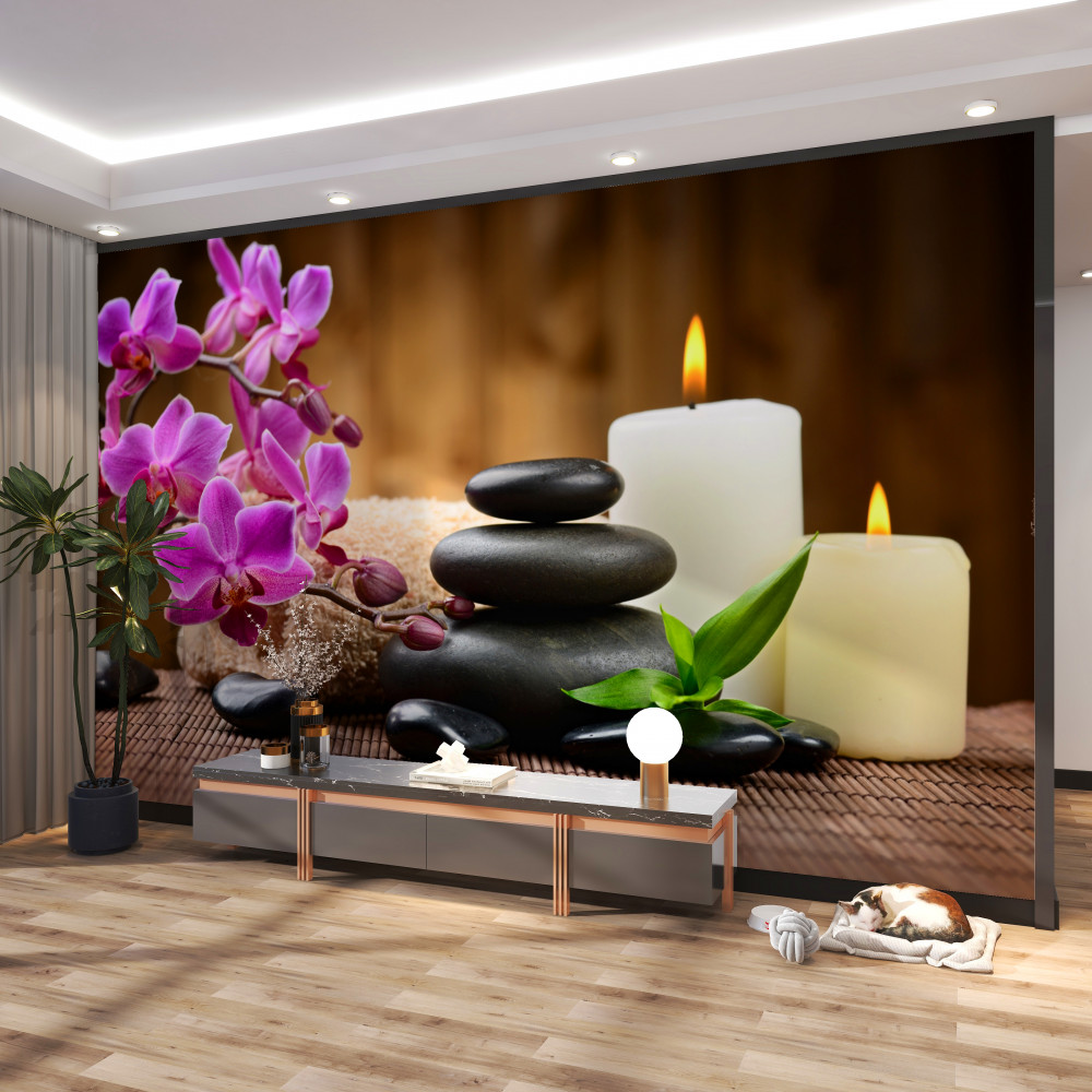 Fototapeta orchidee w świecach i kamieniach