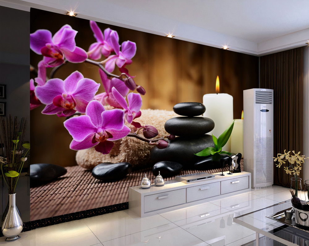 Fototapeta orchidee w świecach i kamieniach
