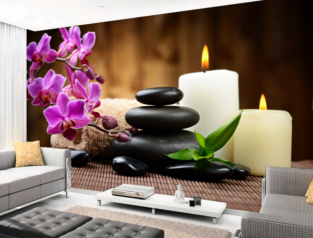 Fototapeta orchidee w świecach i kamieniach