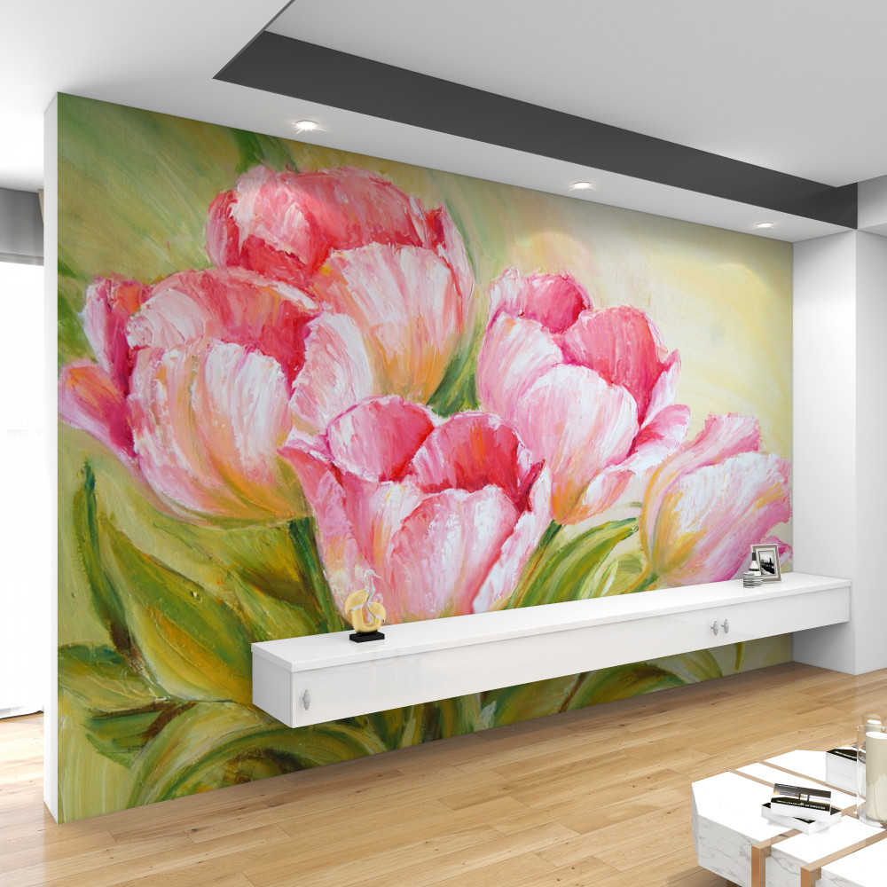 Fototapeta malowane różowe tulipany