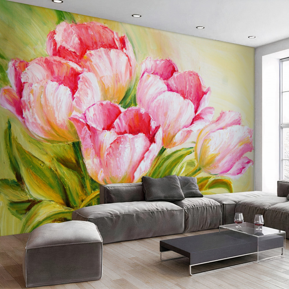 Fototapeta malowane różowe tulipany