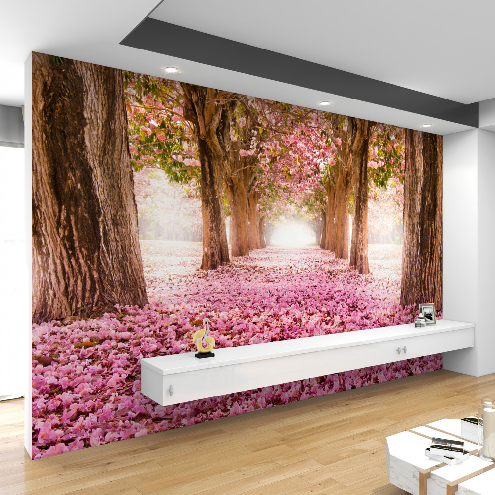Fototapeta aleja usiana różową sakurą