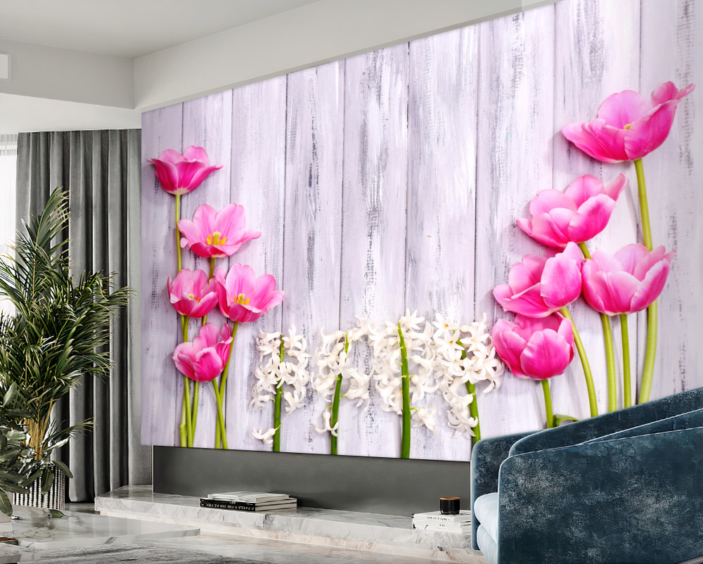 Fototapeta różowe tulipany na drzewie