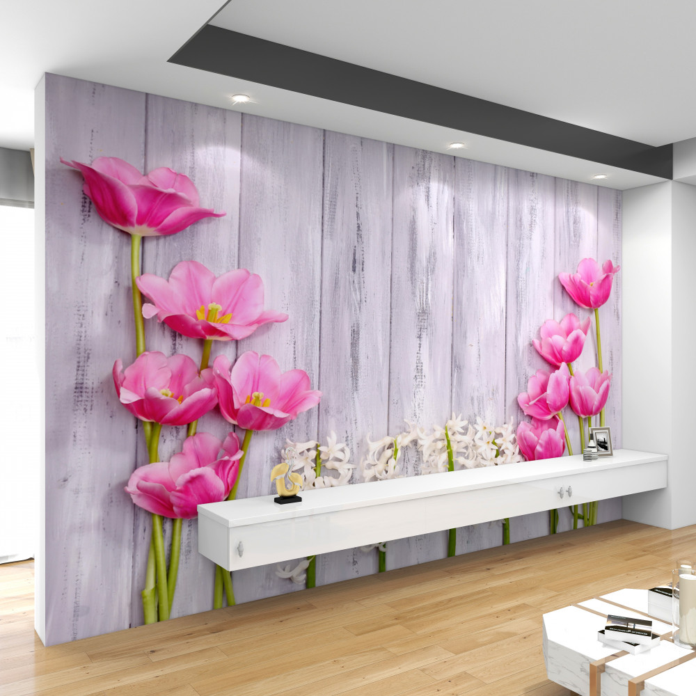 Fototapeta różowe tulipany na drzewie