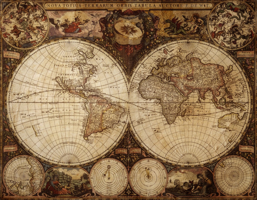Fototapeta mapa starego świata w postaci dwóch półkul