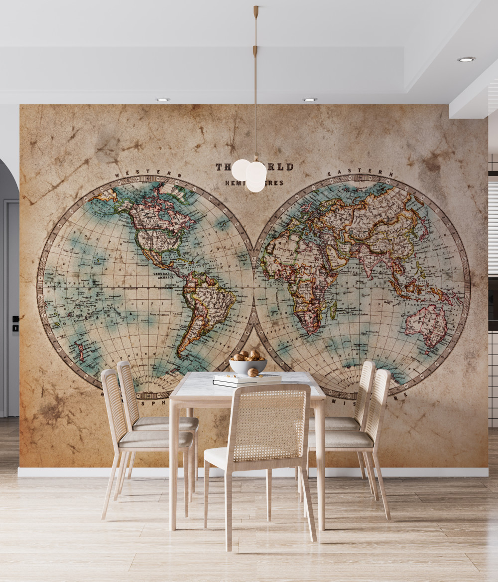 Fototapeta stara mapa dwóch półkul